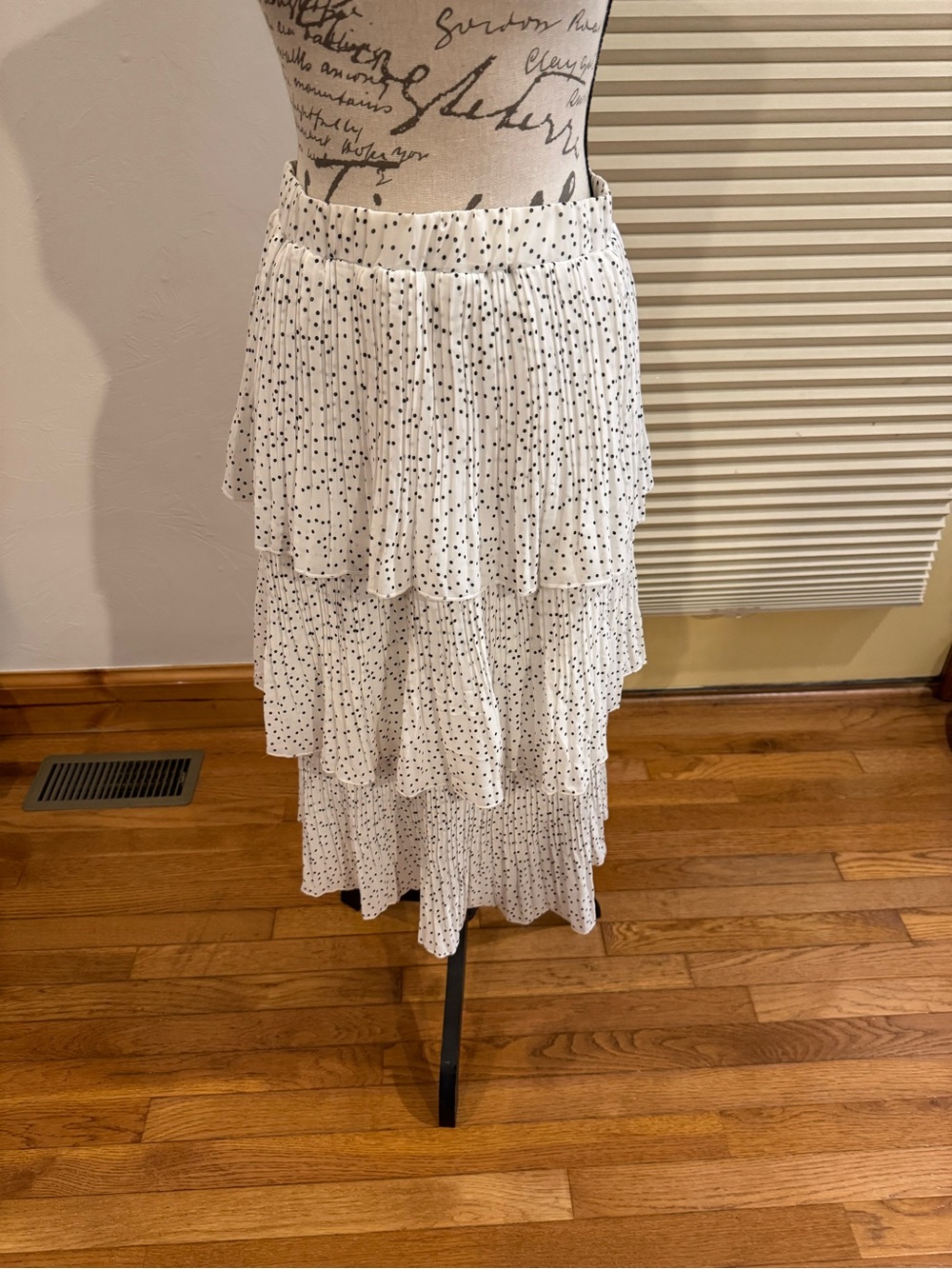 WD.NY White Tiered Midi Skirt with Black Polka Dots